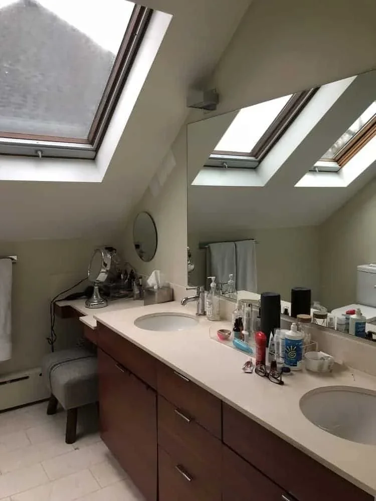 This bathroom was part of the larger renovation that the previous owner did in the mid-2000s. The vanity was 32” high vs. the standard 36”.