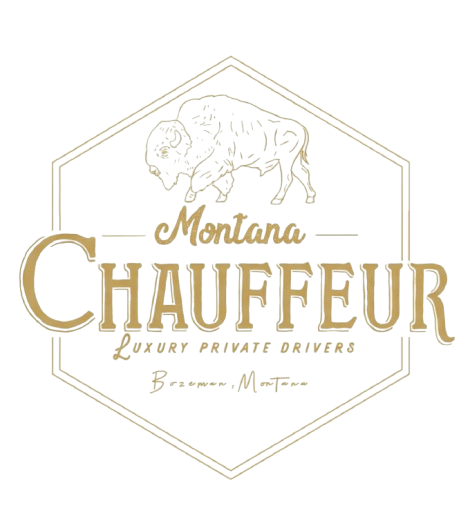 Logo for Montana ChaufFeur featuring a buffalo and text reading 'Montana Chauffeur, Gourmet Private Driver, Bozeman, Montana'.