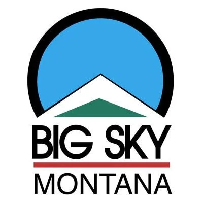 Logo for Big Sky Montana, featuring a blue sky, white mountain, and green base.