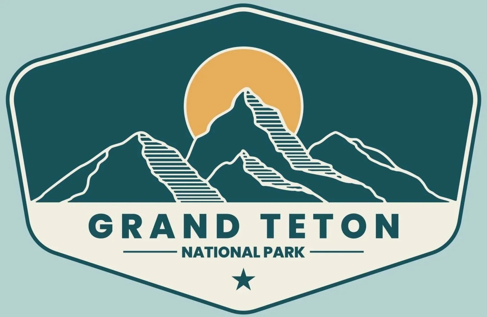 Logo of Grand Teton National Park with stylized mountain range and sun.