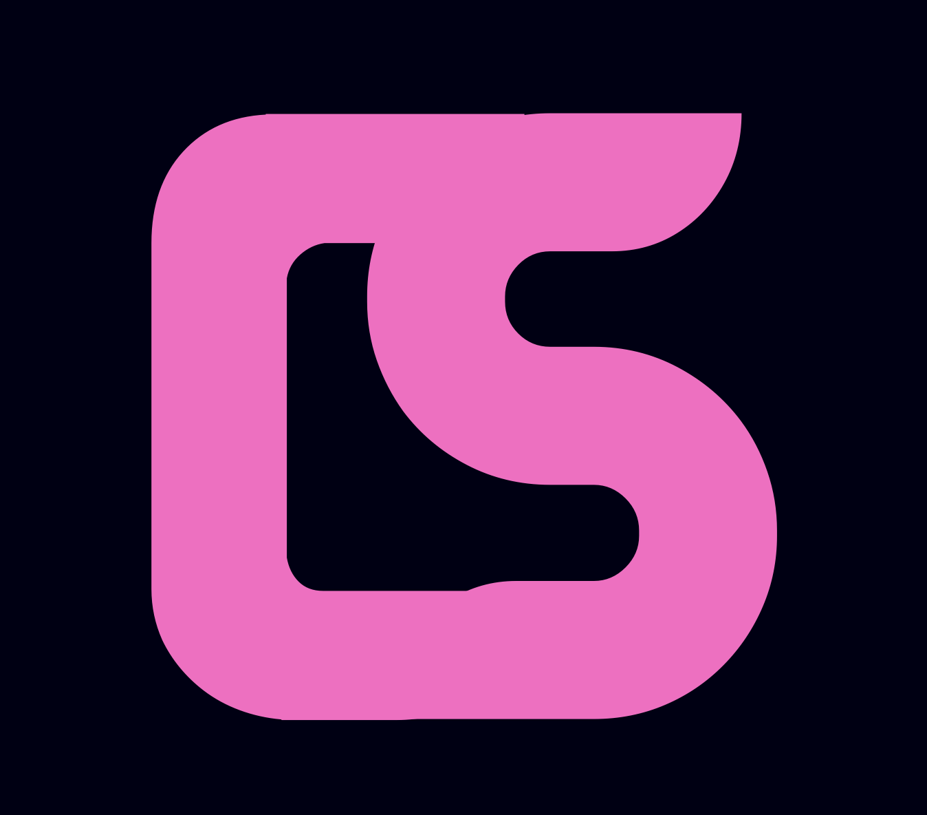 Bold, pink letter 'CS' on a black background.