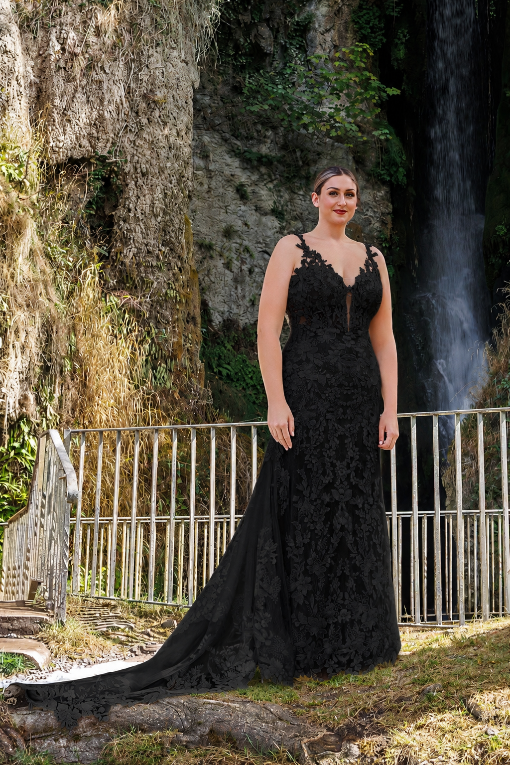 Stunning fishtail gown with floral appliques and low back & spectacular lace train (sample size 18) £1,890 