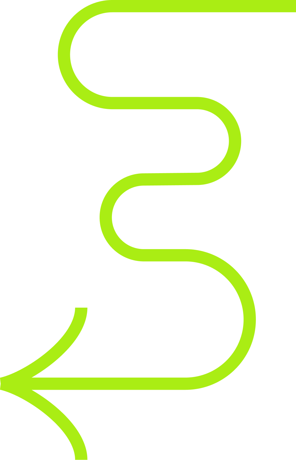 Close-up of a green neon hook-shaped light fixture mounted on a black wall.