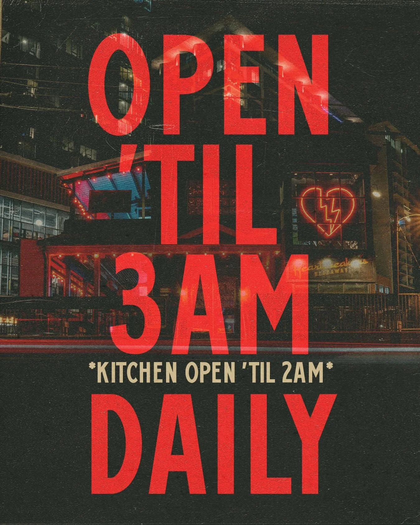 Nothing beats late night drinks &amp; eats 🖤 Heartbreakers is open from 11AM - 3AM, 7 days a week!
