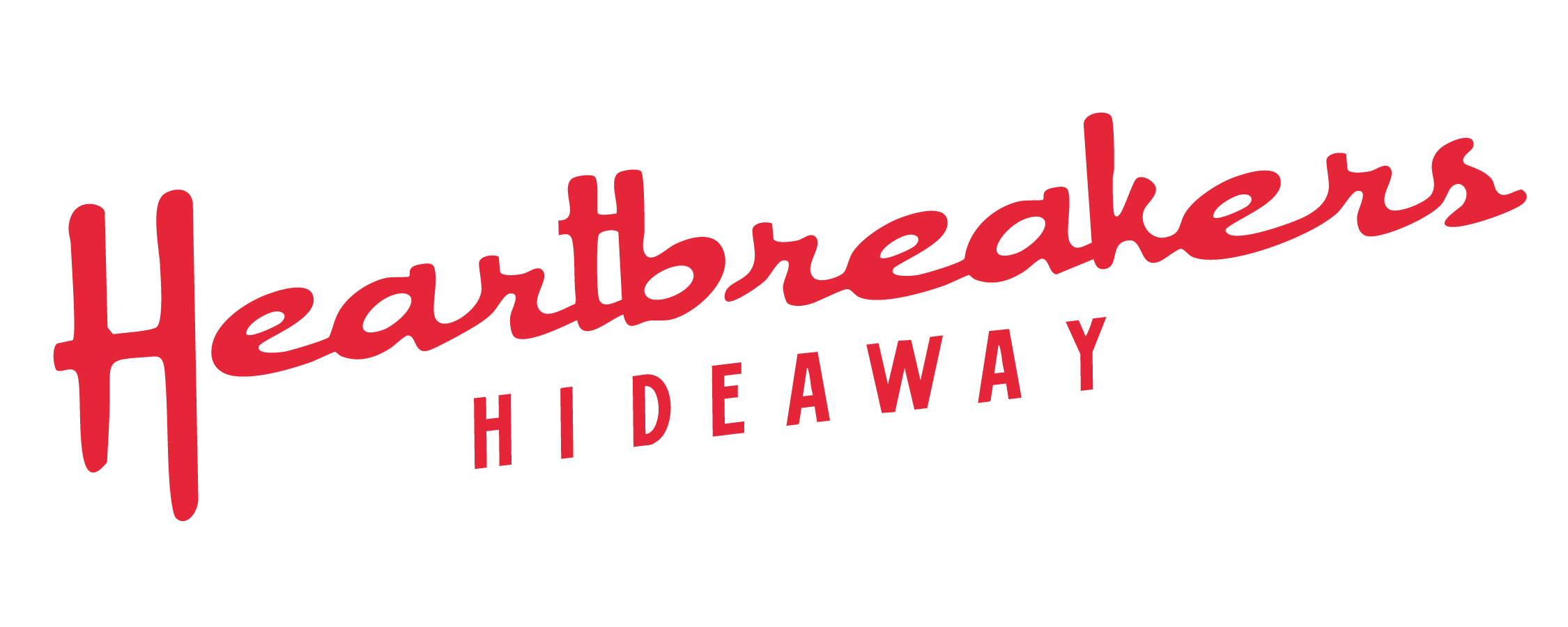 Hearts in the background with the text 'Heartbreakers Hideaway' in red cursive font