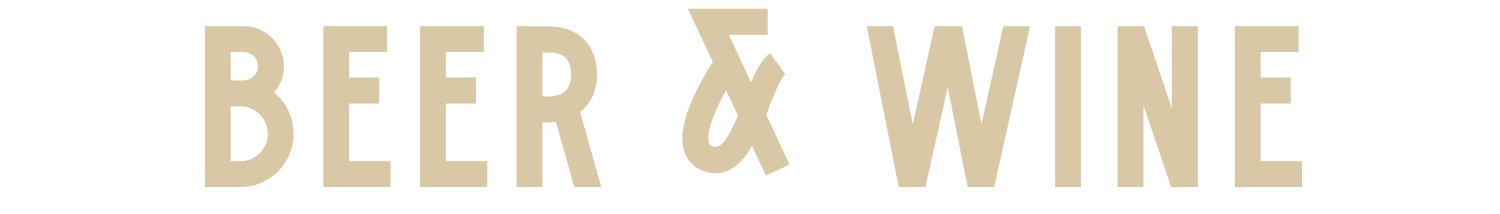 Text that reads "Beer & Wine" in large, bold beige font with a black background.