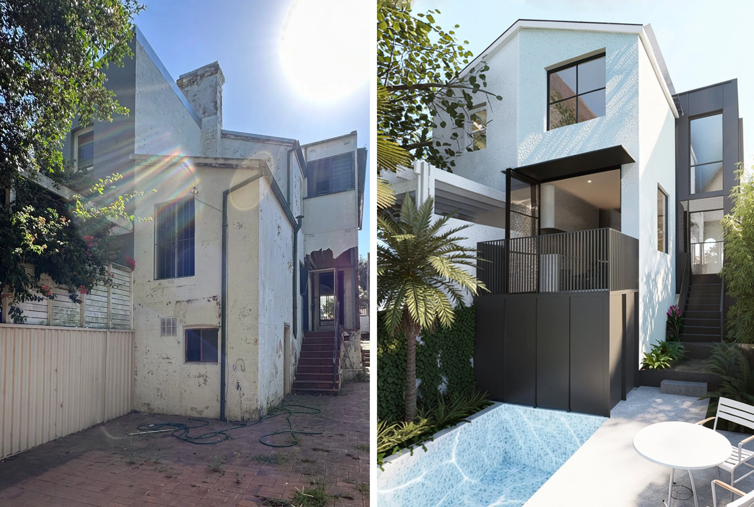 Rear façade artist’s impression of heritage terrace renovation in Leichhardt by Studio LIRA