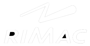 Logotipo en blanco y negro con la palabra 'RIMAC' y un símbolo en forma de rayo