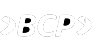 Logotipo con letras blancas y formas curvas en fondo negro