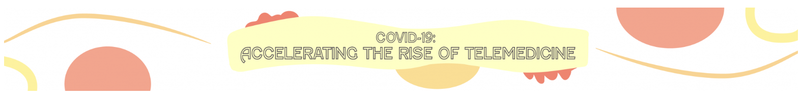 Colorful banner with abstract shapes and text that reads 'COVID-19: Accelerating the Rise of Telemedicine'.