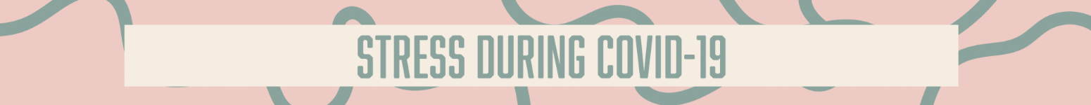 A banner with pink background and green abstract lines, featuring the text 'Stress During COVID-19' in bold capital letters.