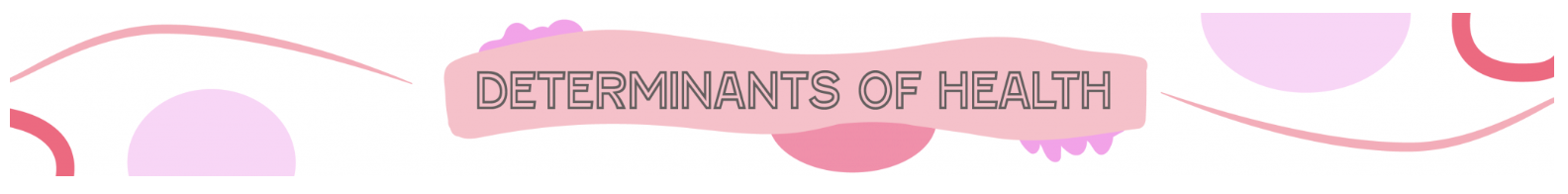 Banner with pink shapes and the text "Determinants of Health" in the center.