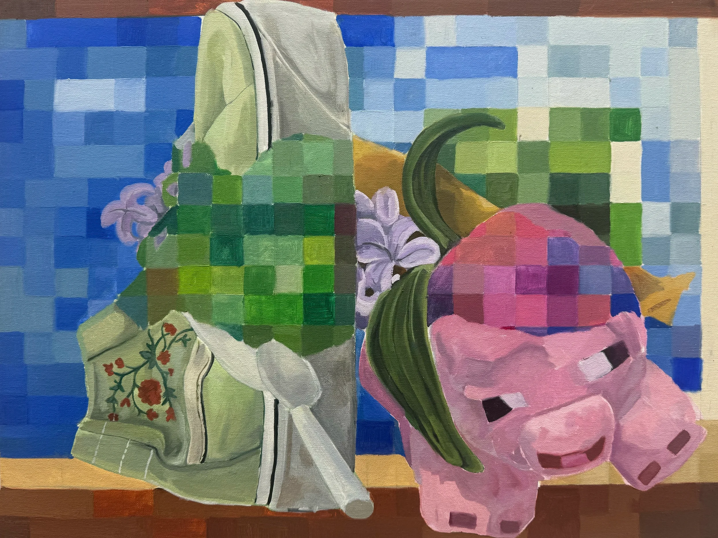Creeper and Pig Mosaic Minecraft Physical Painting.webp