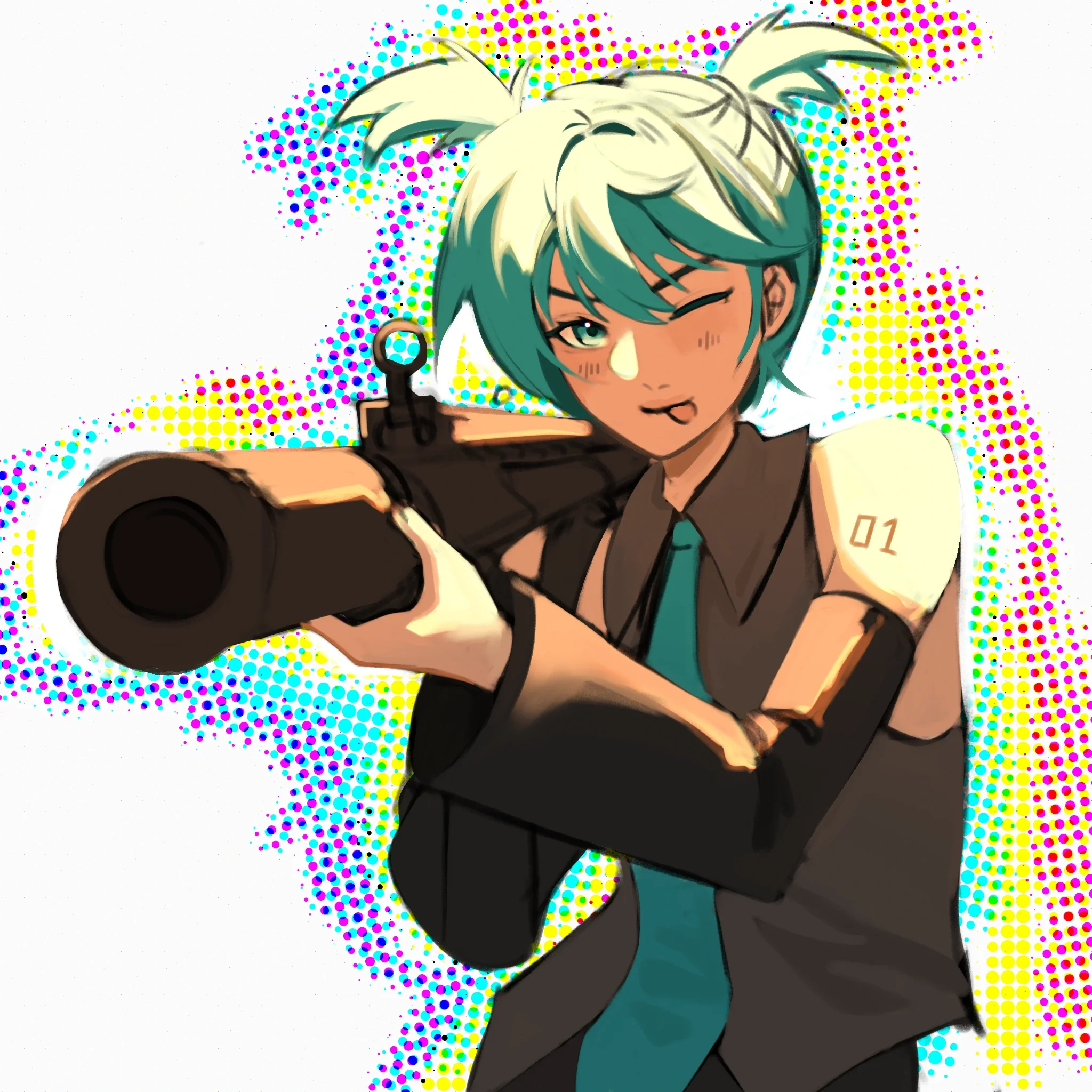 Miku Artwork Looking Down Barrel of Gun.webp