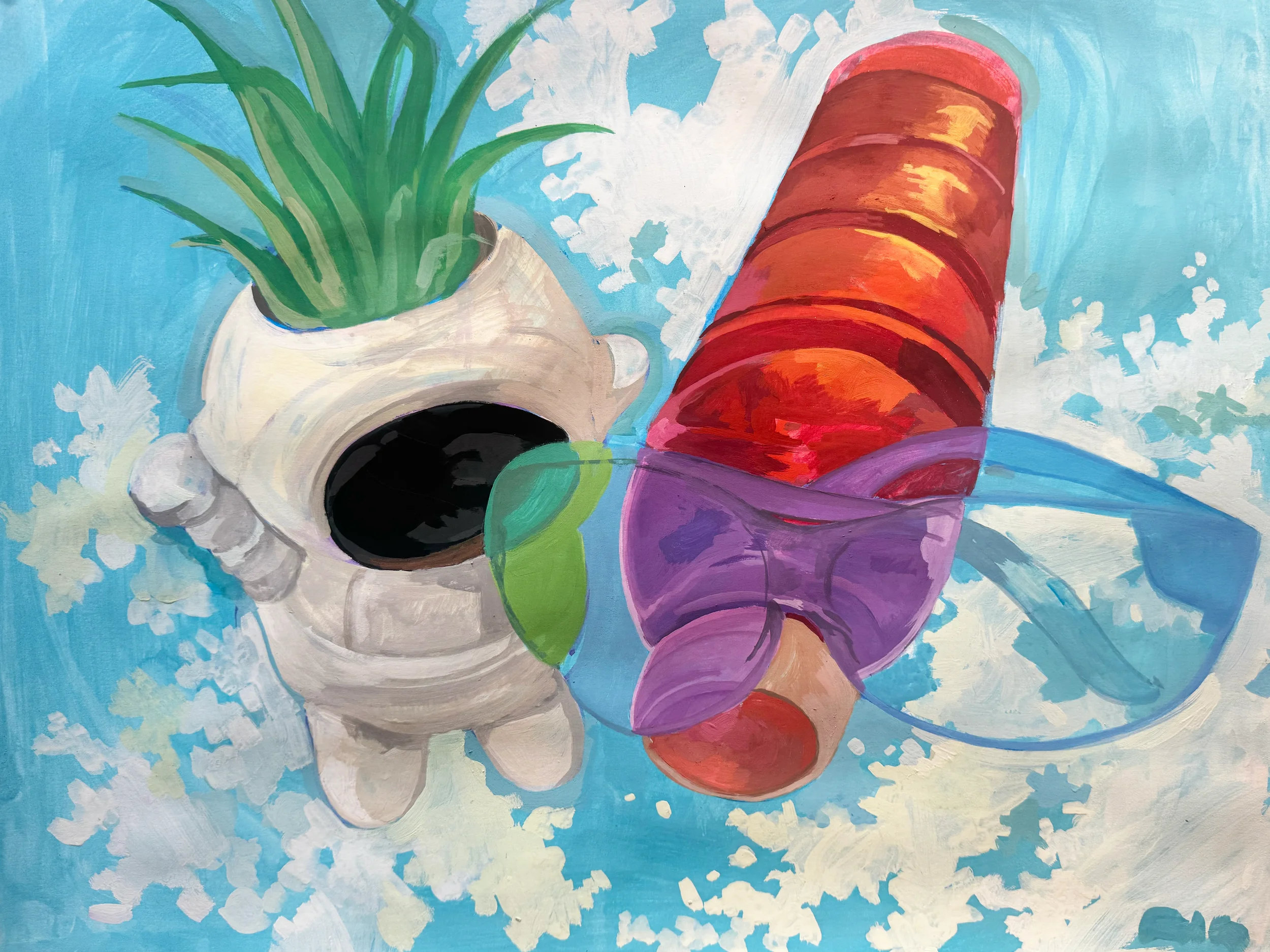 Astronaut Flower Pot with Water Bottle Physical Painting.webp