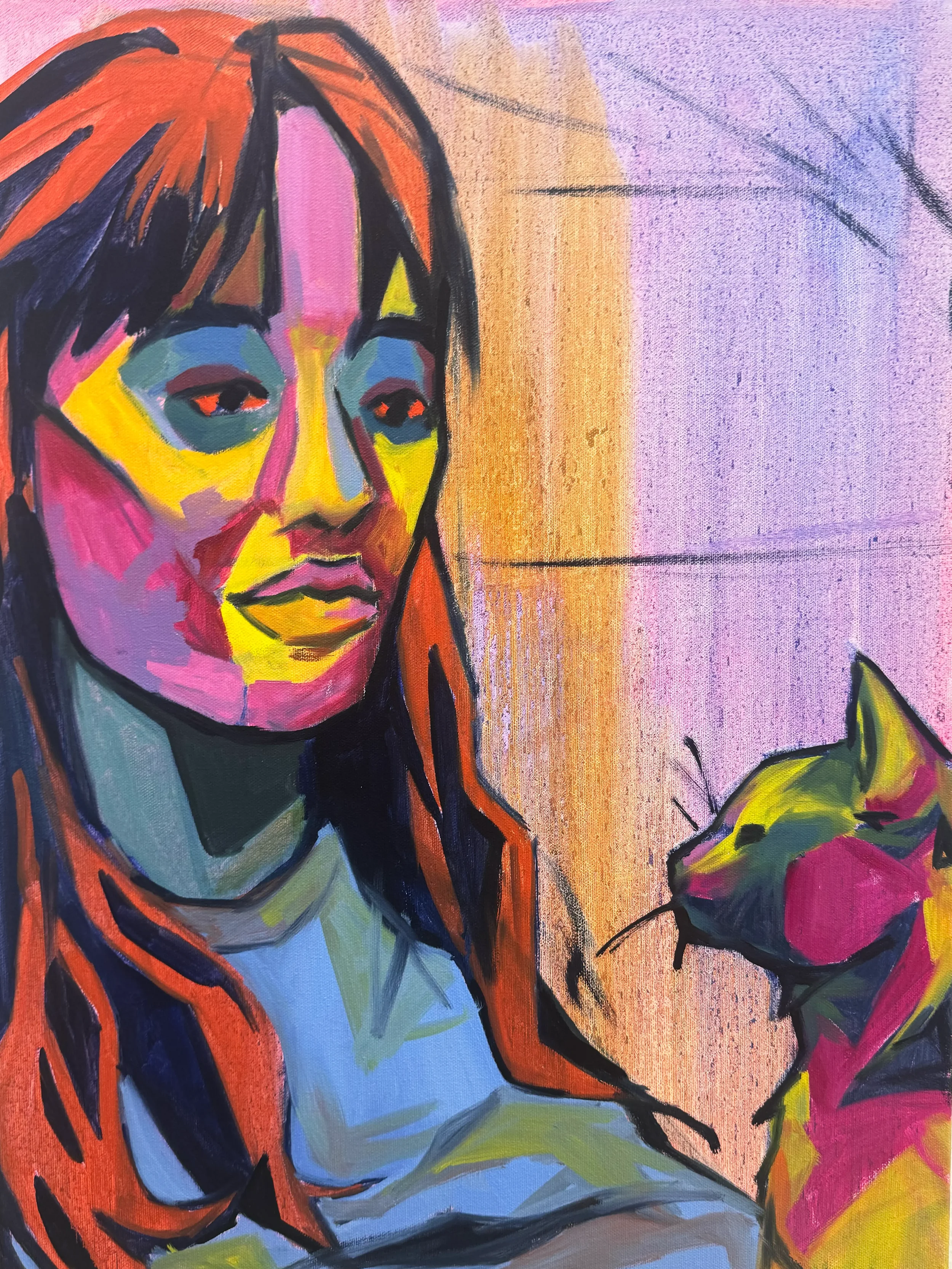 Woman with a Cat Physical Art Piece.webp