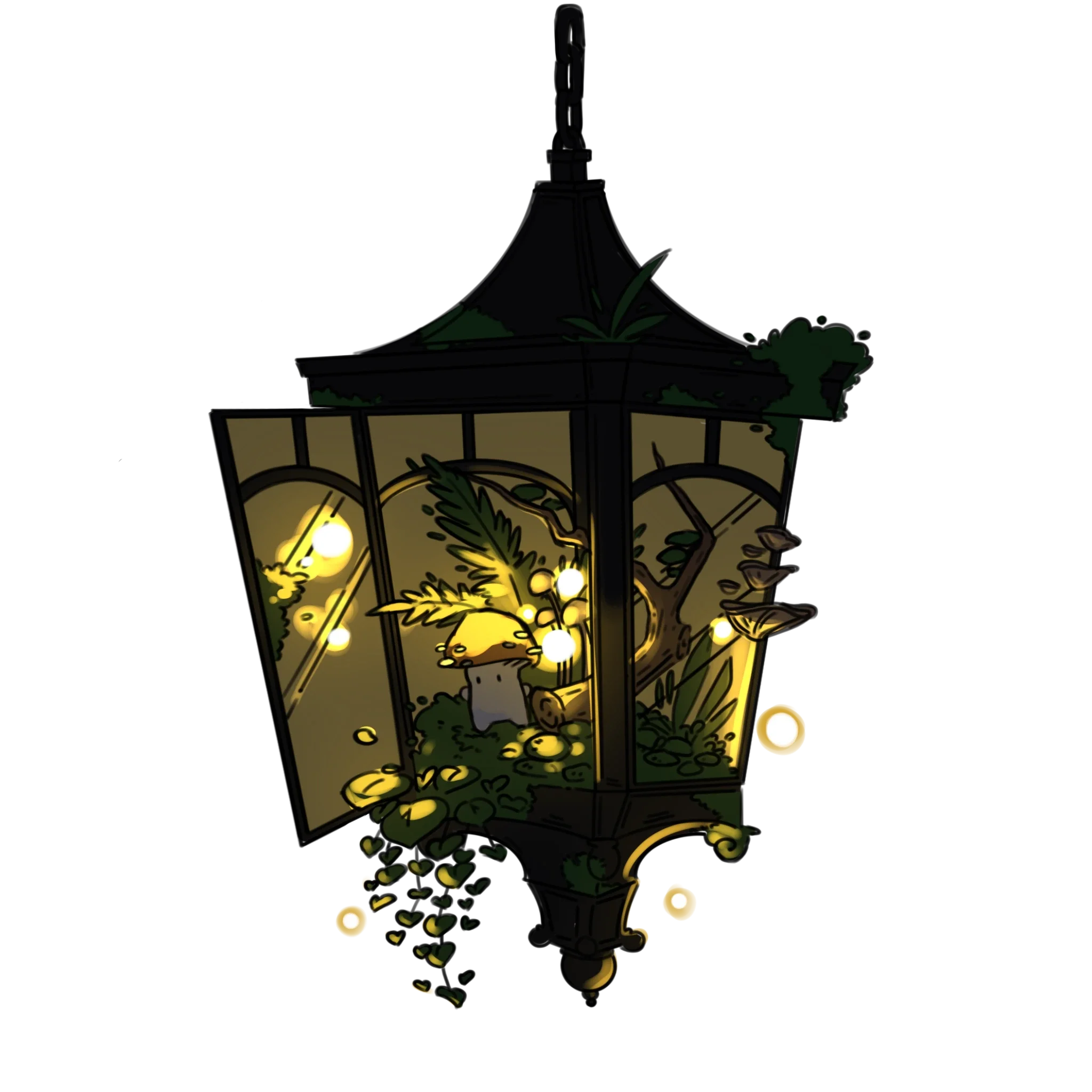 Cute Mushroom Character in Lamp Light Digital Art.webp