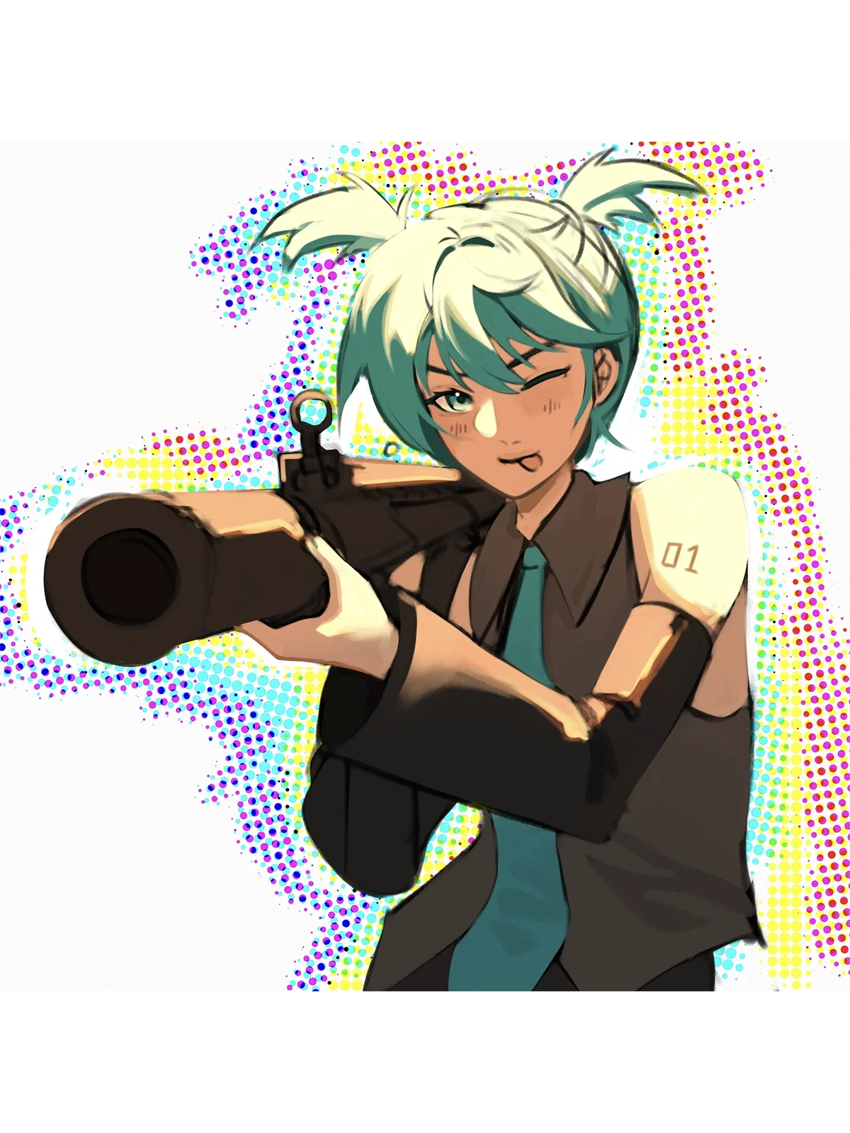 Miku Looking Down Barrel of Gun Digital Art.webp
