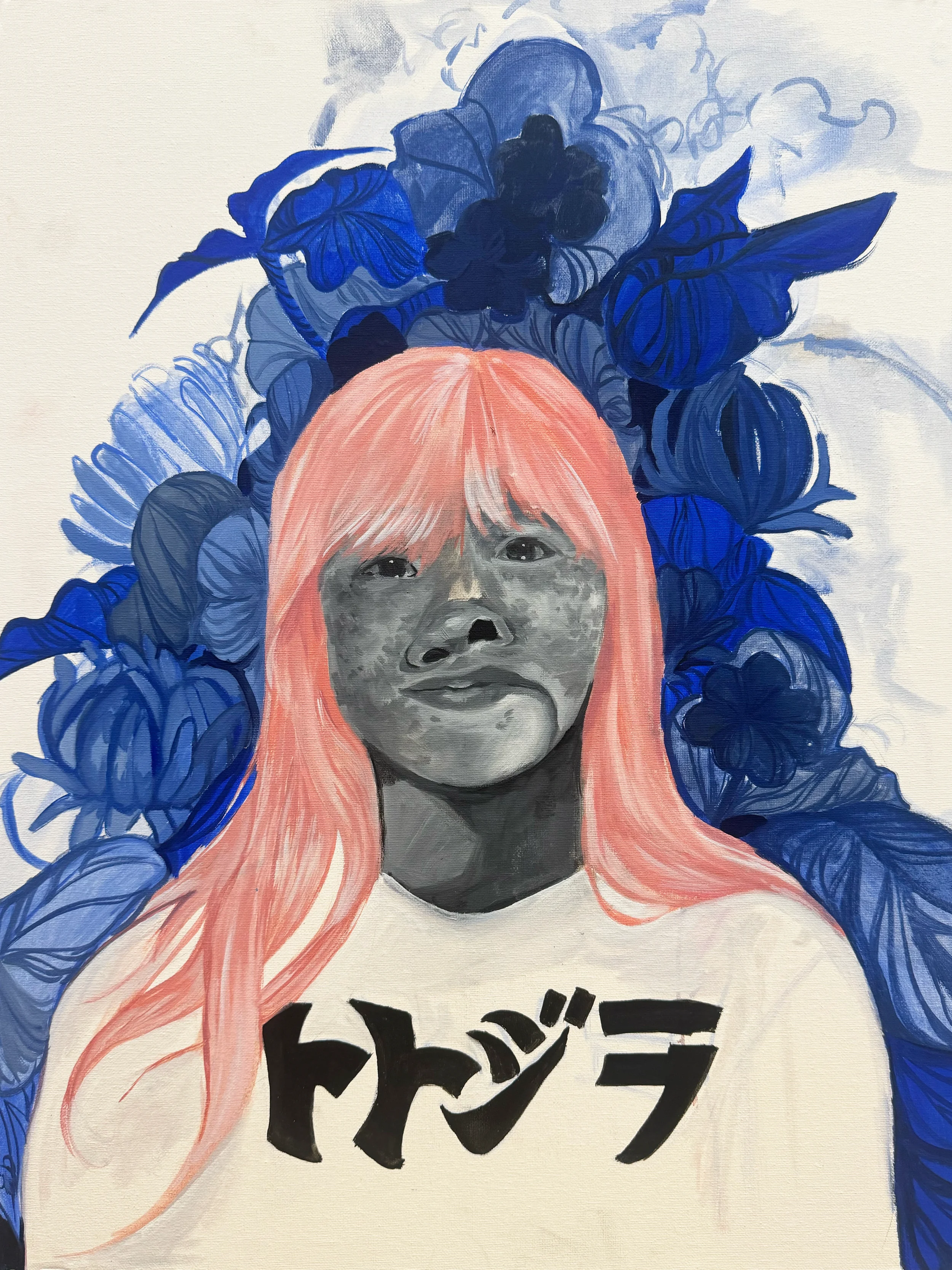 Portrait with Japanese (totojira) Characters Physical Painting.webp