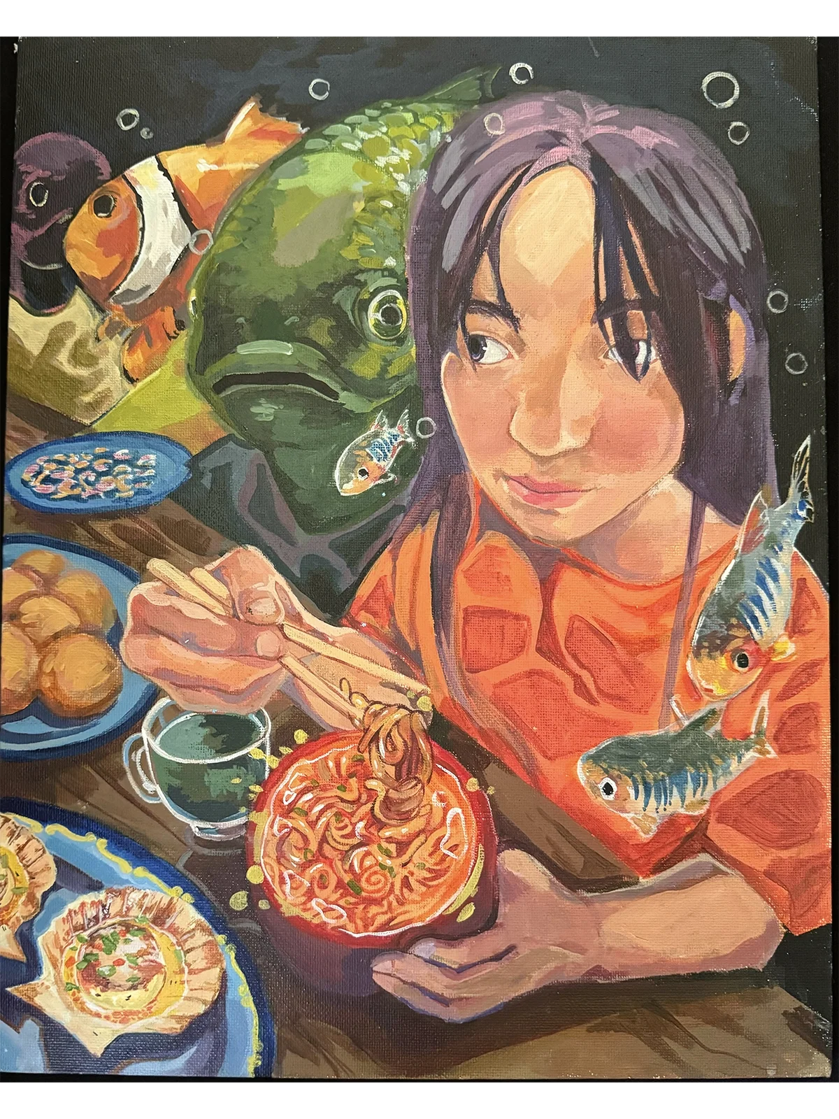 Girl Eating with Fish Resized.webp