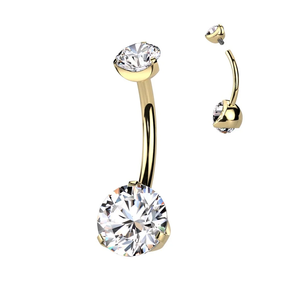 Double Prong Set CZ Belly Button Ring