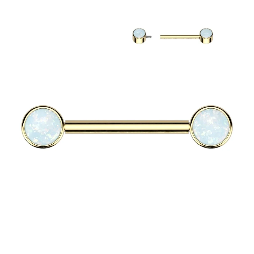 Nipple Barbell With Opal Bezel Set Ends