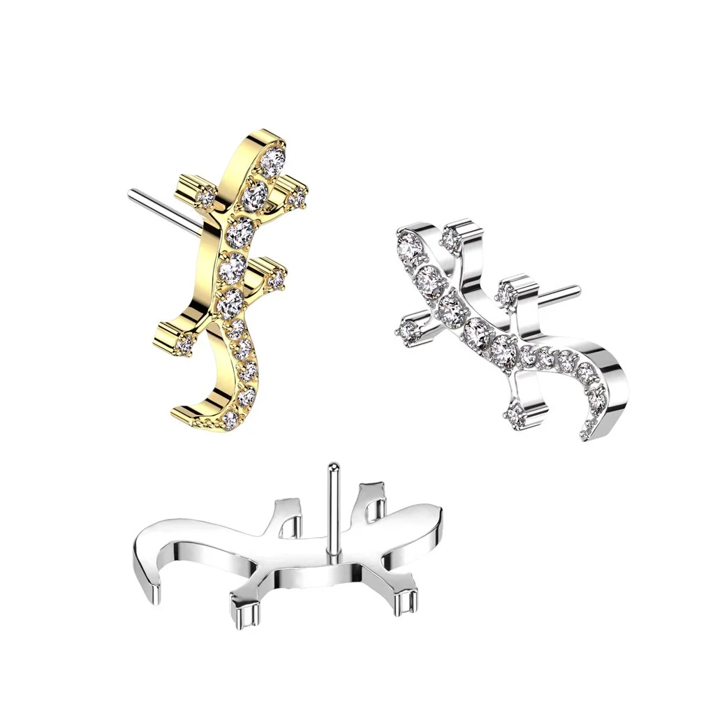 Three stud earrings with animal designs: one gold with rhinestones, one silver with rhinestones, and a plain silver one with a butterfly clutch back
