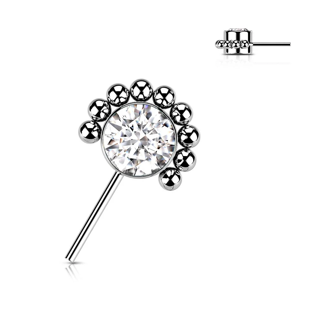 Forward Facing Bezel Set CZ or Opal With Beaded Ball Edge