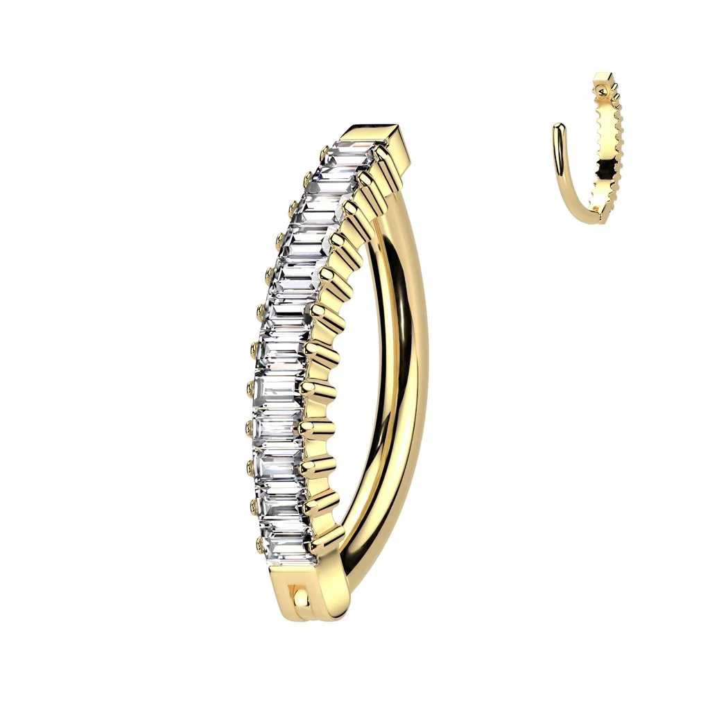 Baguette CZ Hoop Belly Button Ring