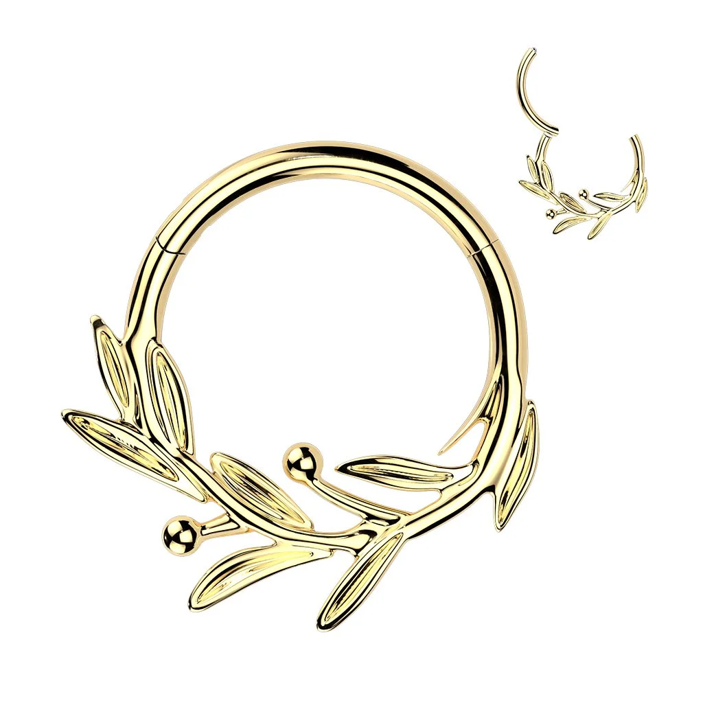 Olive Leaf Branch Segment Hoop Ring