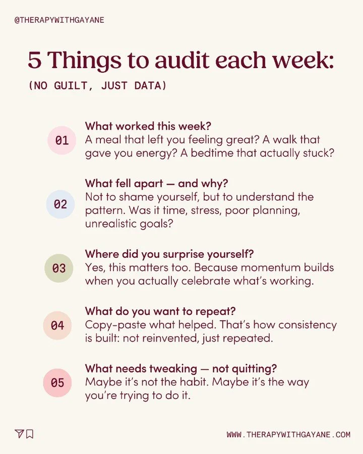 Before you plan next week, audit the one you just lived.

Because success doesn&rsquo;t come from starting over every Monday. It comes from actually paying attention to what&rsquo;s working and what&rsquo;s not.

✨ What gave you energy?
🧠 What drain