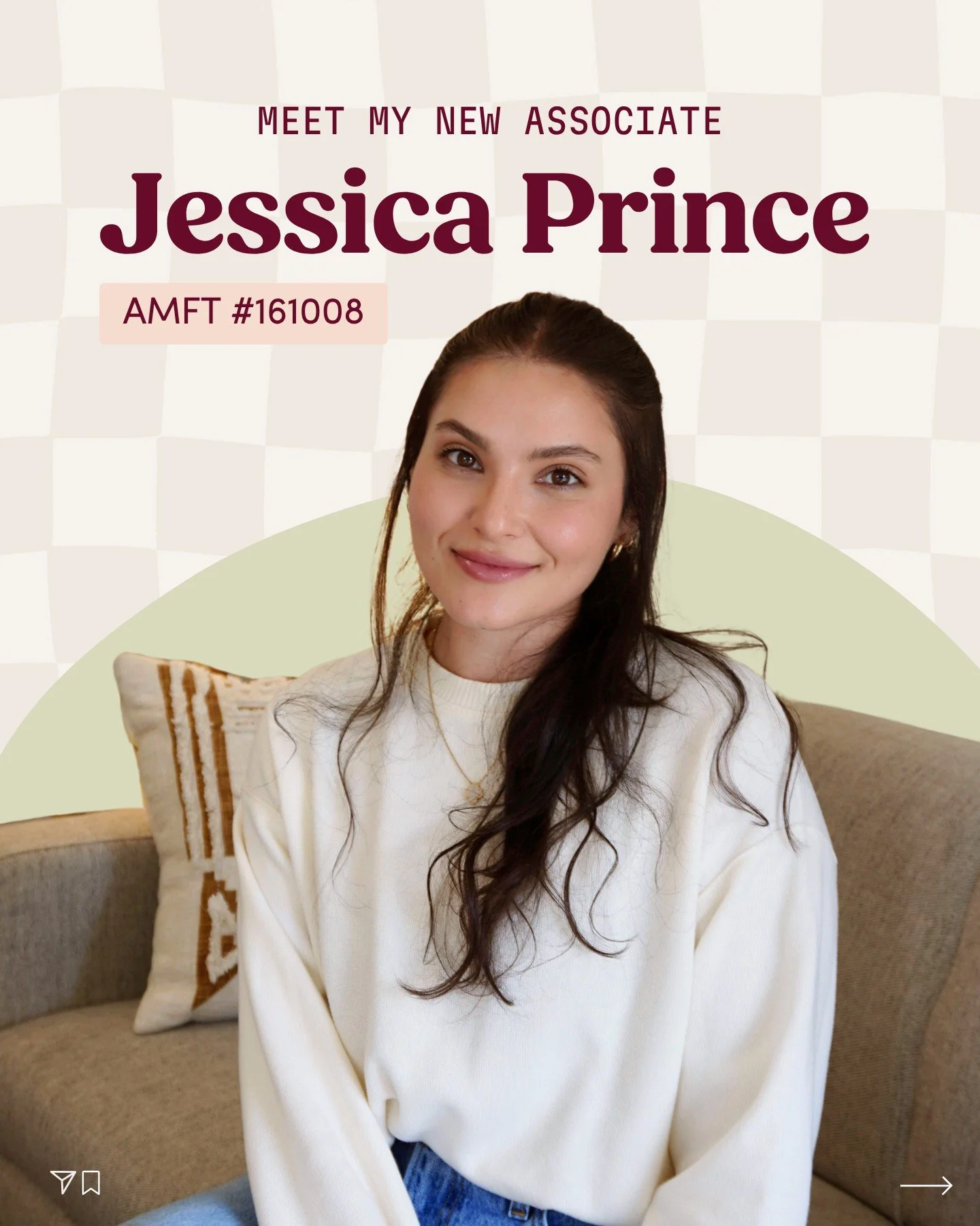 It feels so special to introduce the newest member of my team 🤍

Meet Jessica Prince, Associate Marriage and Family Therapist (AMFT #161008), who is deeply passionate about connection and supporting people as they navigate life&rsquo;s challenges. 
