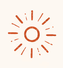 A stylized sun with rays extending outward in a circular pattern, colored in shades of orange.