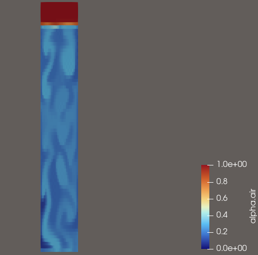 A simulation of bubbles rising in a column of water