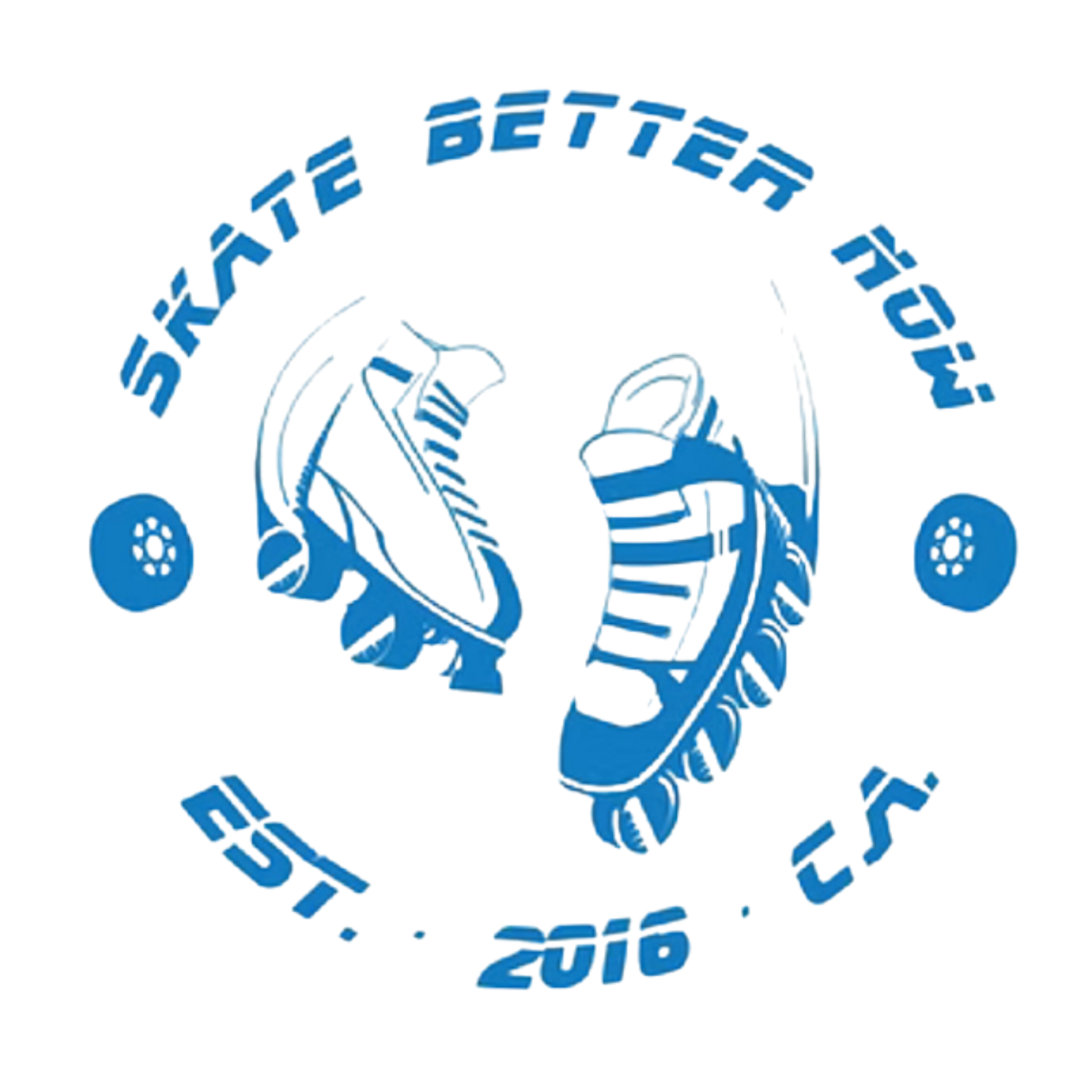 A logo featuring a pair of running shoes, with the text 'Skate Better, Run Faster, 5K. 2016' surrounding the shoes.