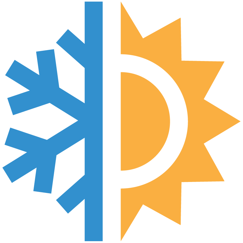 A symbol combining a blue snowflake and a yellow sun with the letter 'P' in the center, representing temperature control or climate settings.