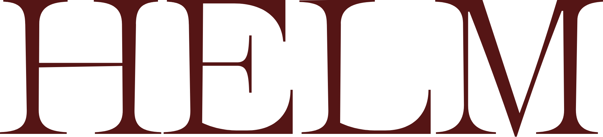 The word 'HELM' written in large, stylized letters on a background