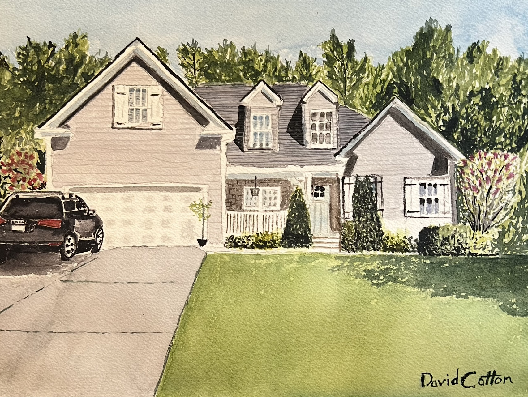 A watercolor of a traditional home.