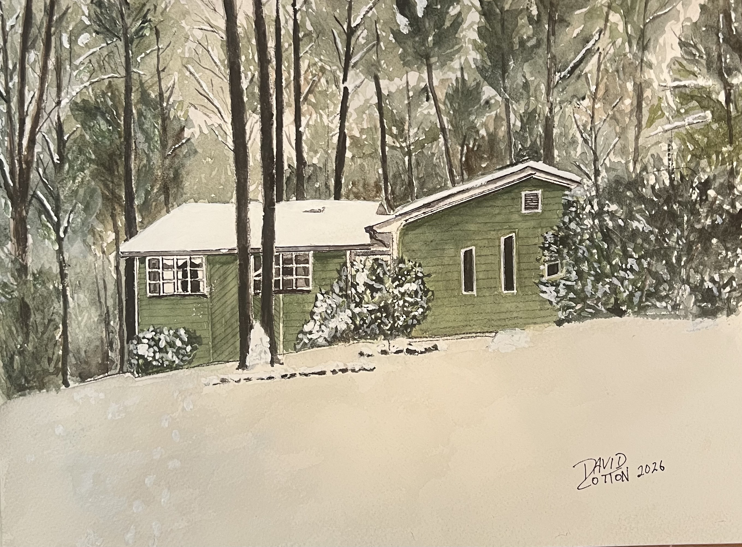 A watercolor painting of a friends house - commissioned.