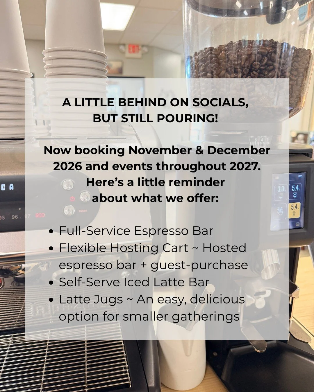 Running a small business means social media sometimes takes a back seat ~ but we&rsquo;re here, and we&rsquo;d love to be part of your next event!

Now booking November &amp; December 2026 and events throughout 2027!

A quick reminder of what we offe