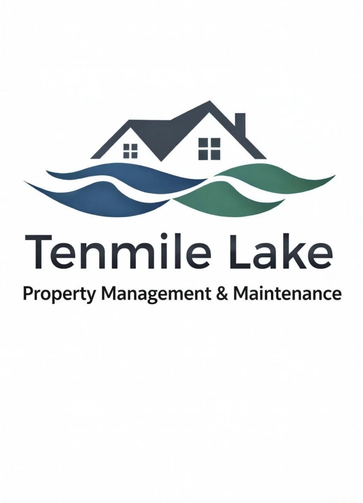 Logo for Temmile Lake Property Management & Maintenance featuring a house and water waves.