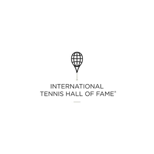 Logo of the International Tennis Hall of Fame with a stylized tennis ball and net design above the text.