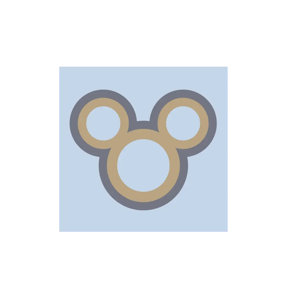 Simple graphic of three interconnected circles forming a design resembling Mickey Mouse's head. Background is light blue.
