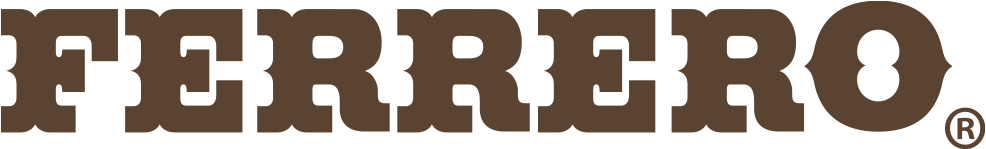 Close-up of the Ferrero logo in brown on a white background.