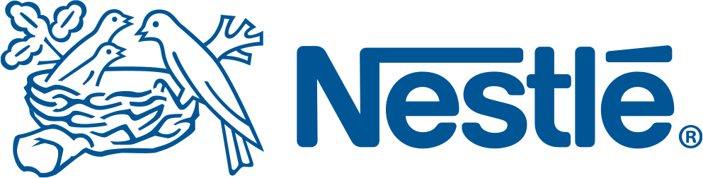 Nestlé logo with a stylized nest and two birds sitting on branches.