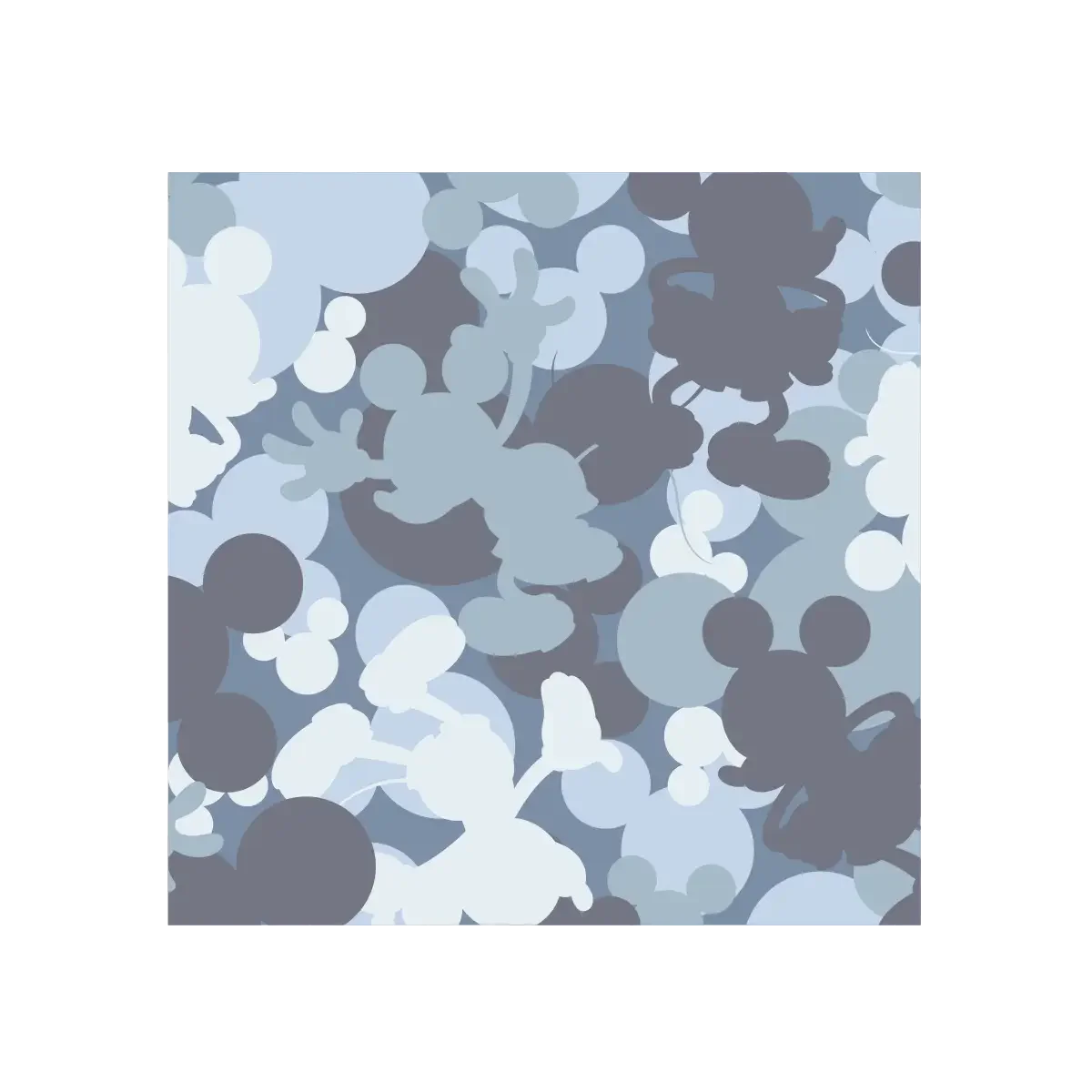 Abstract pattern of various overlapping circles and shapes in shades of blue and gray.