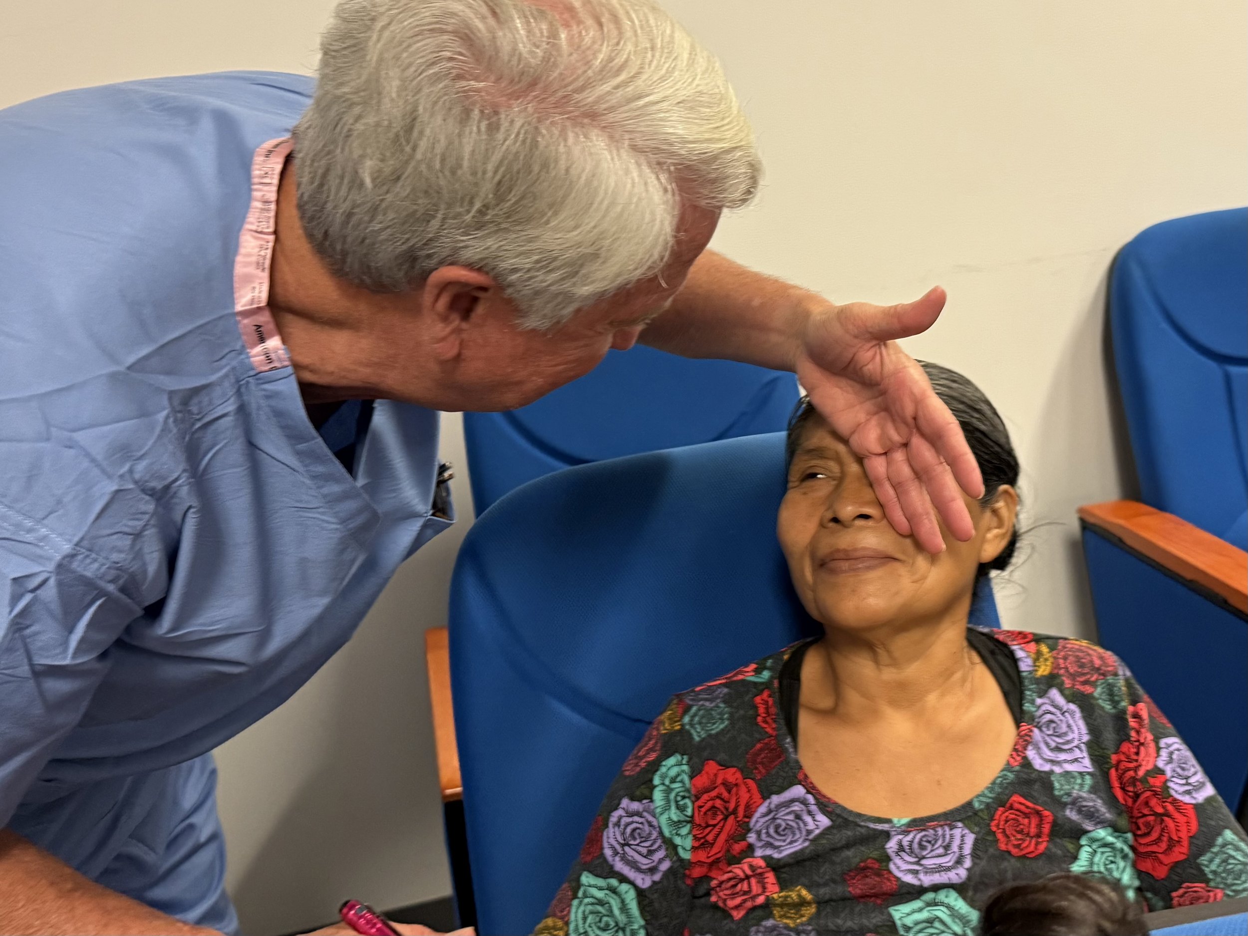 Reveal Day, Russ checking post-op vision.