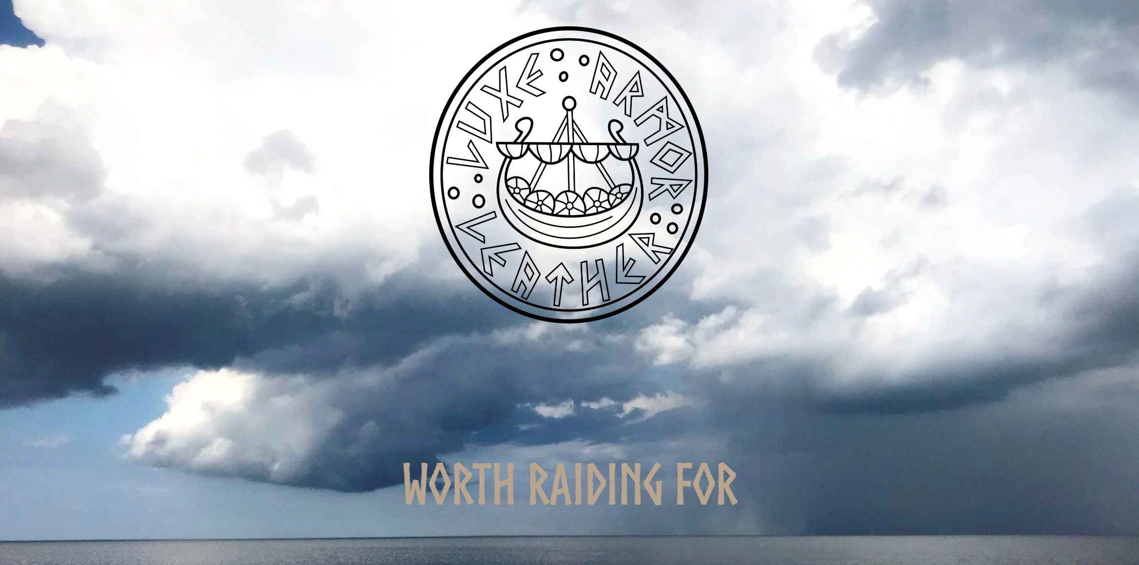 Your Source For Fine Viking Leather Goods | Logo | Water with storm on horizon