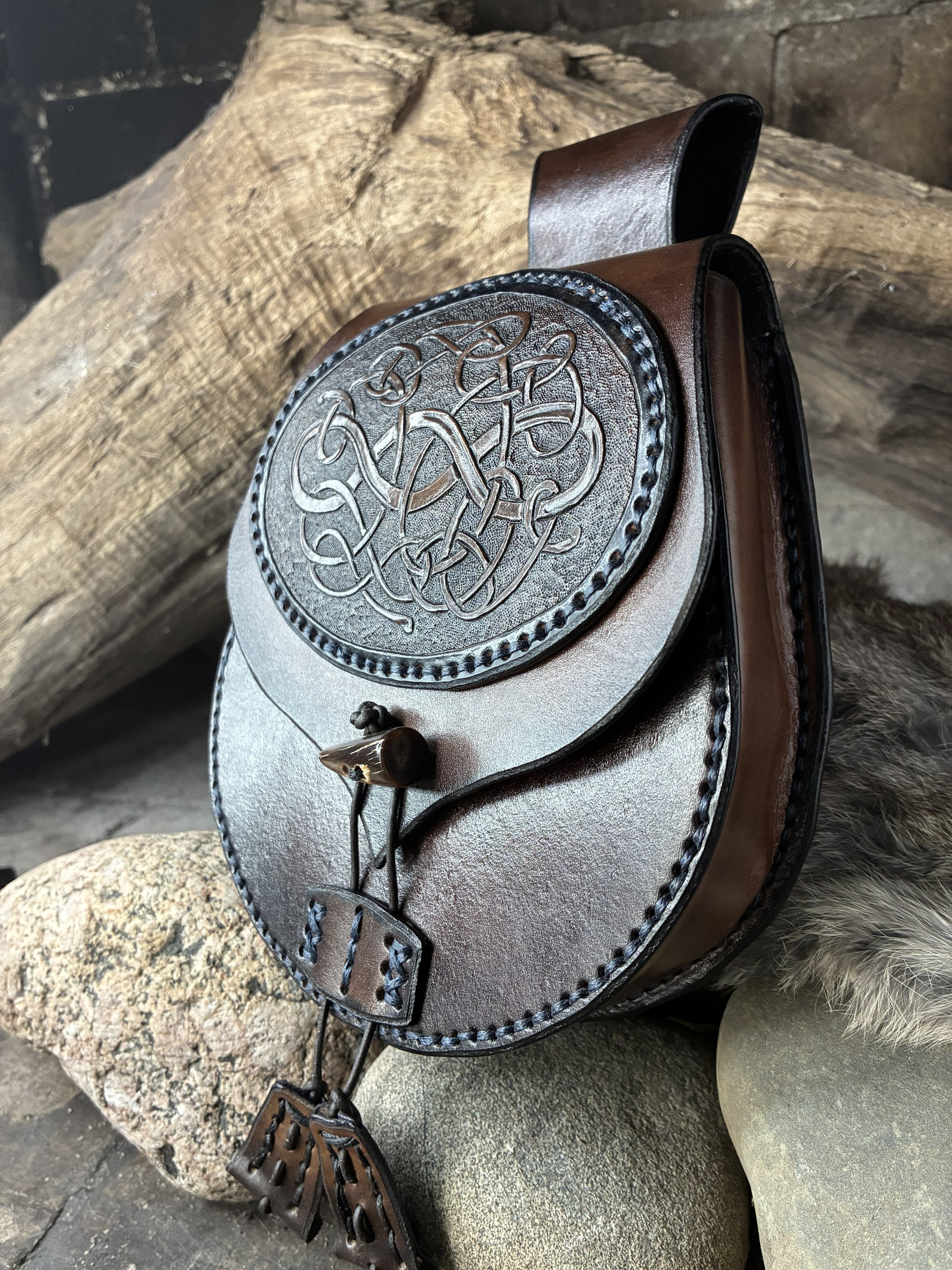 Viking King Leather Belt Bag. Side View