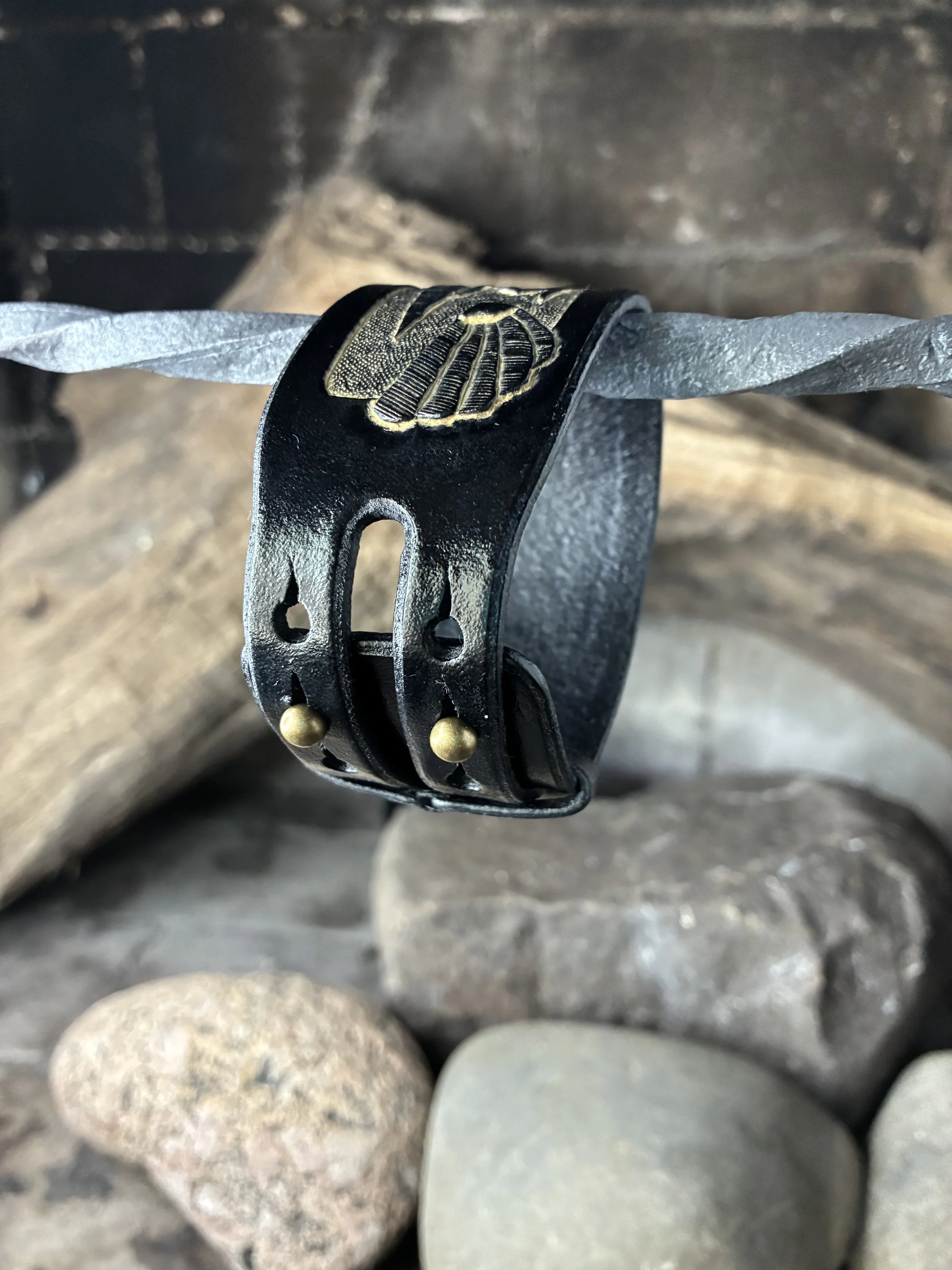 Odin's Raven, Muninn Leather Wrist Cuff. Clasp